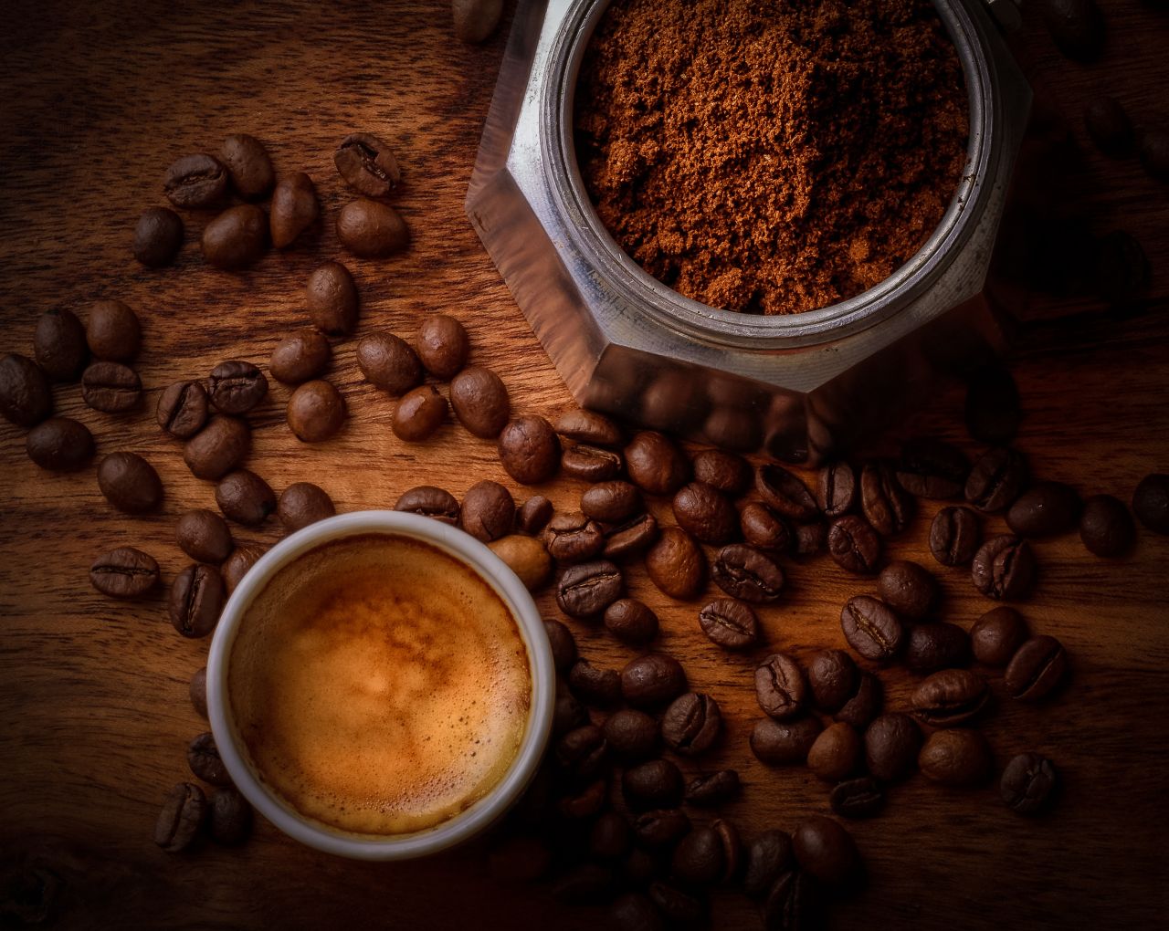 coffee beans and cup